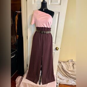 Women’s New York & Company Polka Dot Wide Leg Pleated Waist Preppy Trouser Pants